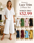 Seasonal Clearance Sale🔥8 Pack Only$32.99 Women's V-neck hollowed-out lace short-sleeved top and capri shorts two-piece set