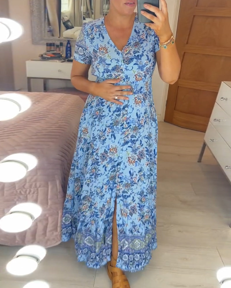 💥Lastday! Hurry up！！💥💃Hot Sale 49% OFF🔥 - Floral Print V-neck Dress