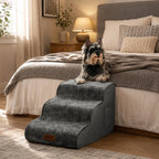 Plush Velvet 2-in-1 Foam Dog Stairs for Beds & Couches