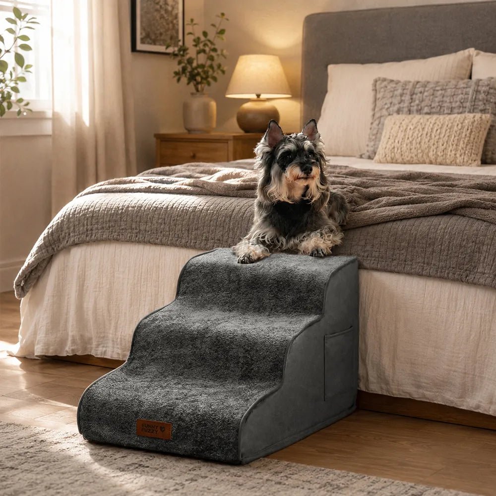 Plush Velvet 2-in-1 Foam Dog Stairs for Beds & Couches