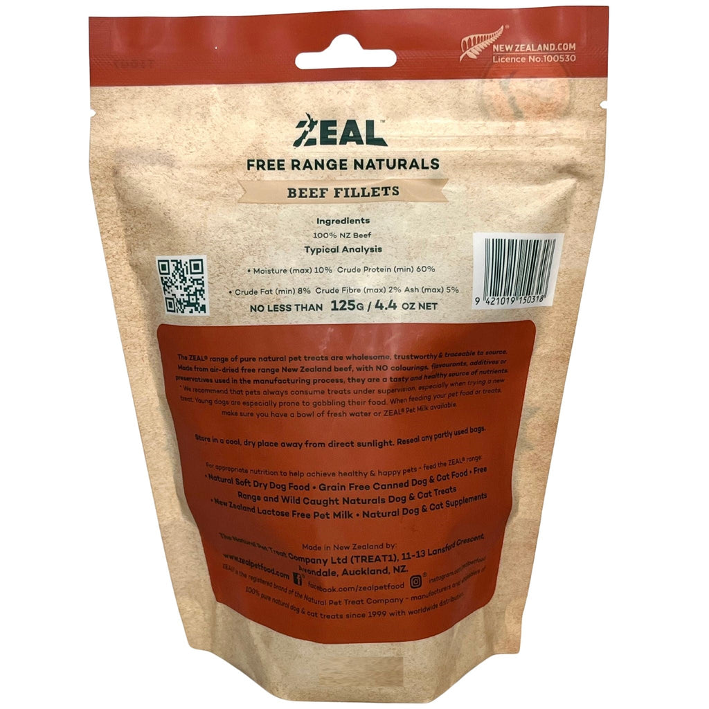 Zeal Free Range Naturals Beef Fillets Pet Treats 125g