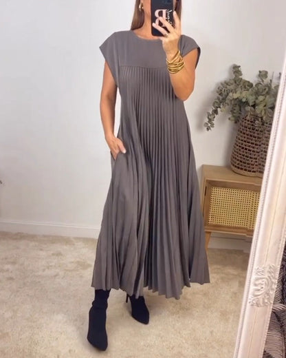 🔥Sunmmer Limited Sale🔥Sleeveless pleated simple solid color dress