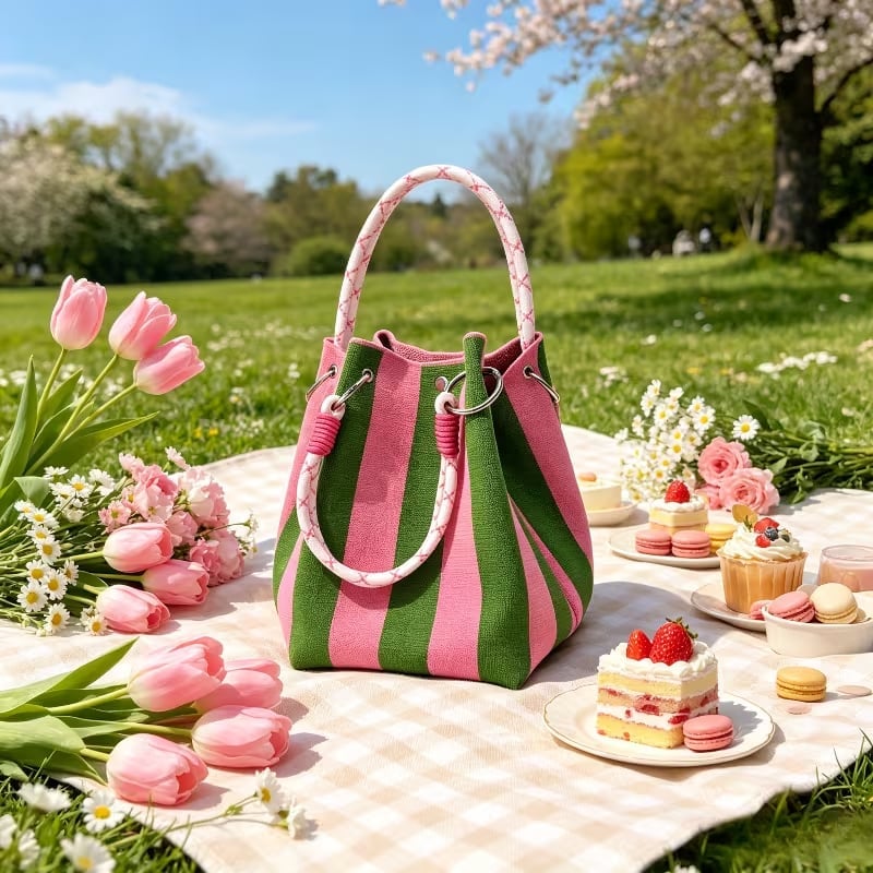 🏆 Limited-Time Sale: 60% OFF 🌴 Boho Striped Knit Bucket Handbag for Women – Handmade Summer Beach Shoulder Bag