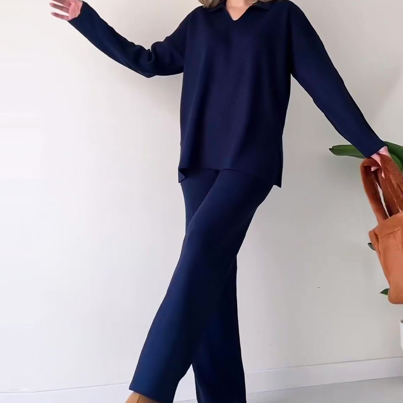 🍂Limited-Time 50% OFF🍂V-Neck Casual Slit Knitted Two-Piece Set ✈️ Free Shipping