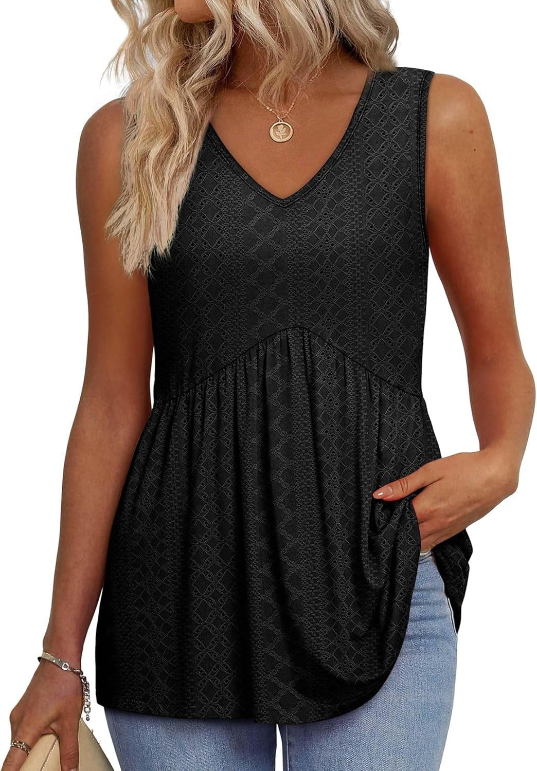 🌞HOT SALE 49% OFF👚Women's Print Flowy Sleeveless V Neck Peplum Tank Tops