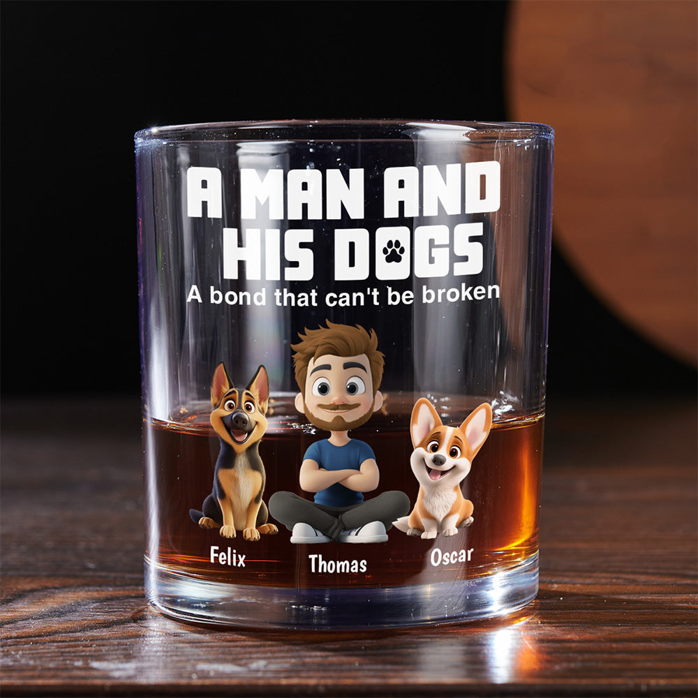 A Man And His Dogs - Personalized Whiskey Glass