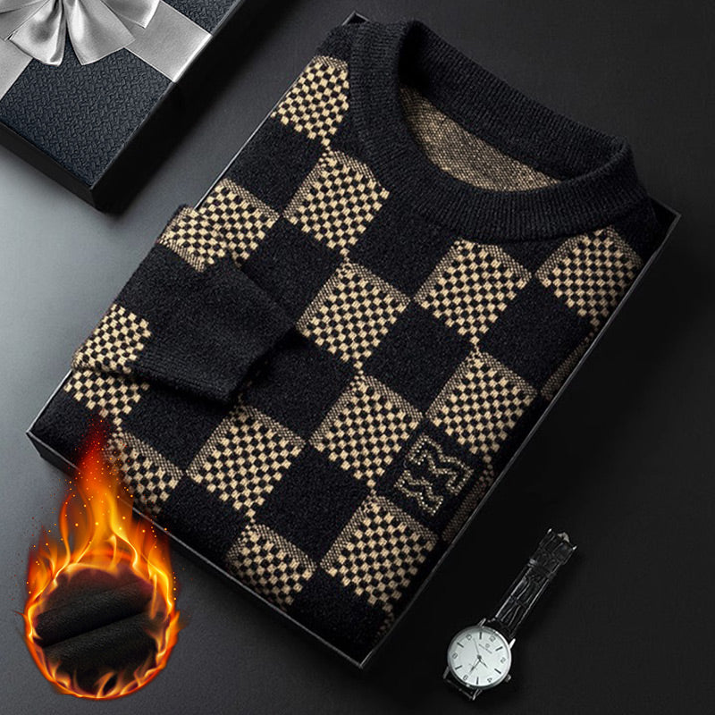 ⛄Winter Clearance⛄Men‘s Checkered Printed Mock Neck Thickened Pullover Sweater