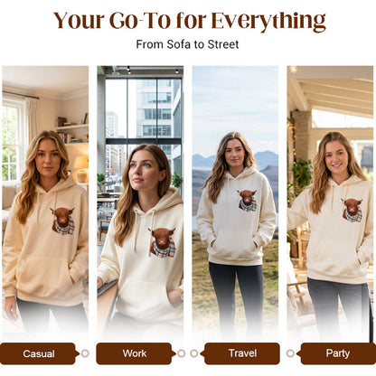 🎅CHRISTMAS SALE 50% OFF!!❤️‍🔥🐂Cute Highland Cow Cozy Fleece-Lined Hooded Sweatshirt