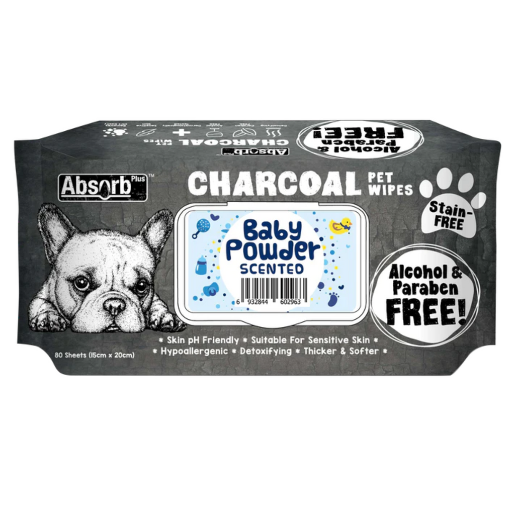 Absorb Plus Charcoal Pet Wipes 80 Sheets 20 X 15cm