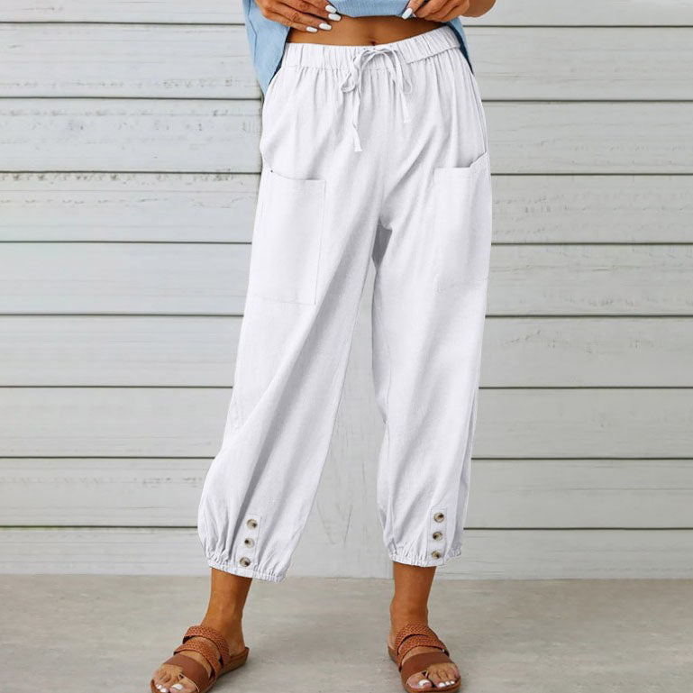 Women's loose, straight trousers with wide legs