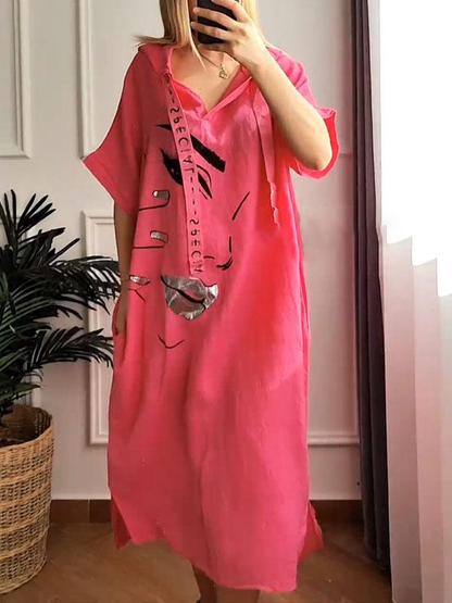 💐BUY 2 FREE SHIPPING💐Casual Loose Hoodie Dress with Face Print