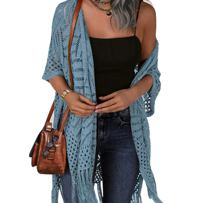🔥This Week's Special Price: £13.99!!😍Women’s Oversized Knit Cardigan – Lightweight Crochet Tassel Kimono for Spring & Summer 🌸