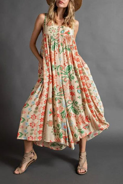 🔥HOT SALE💃Vintage Print Loose Sleeveless Jumpsuit