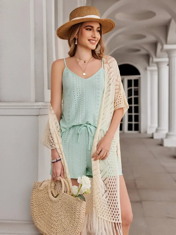 🔥This Week's Special Price: £13.99!!😍Women’s Oversized Knit Cardigan – Lightweight Crochet Tassel Kimono for Spring & Summer 🌸