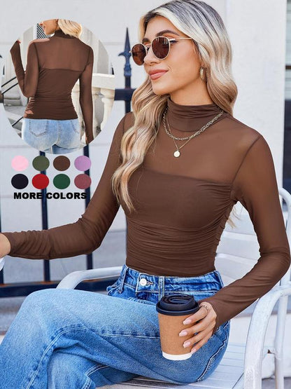 💃Last Day Sale 70% OFF🔥Women's Sparkle Mesh Sheer Long Sleeve Ruched Top