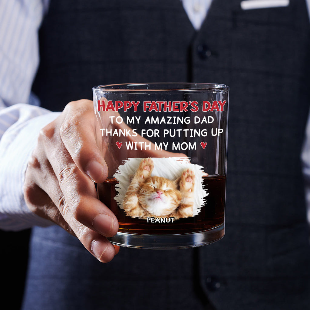 Putting Up With Cat Mom Mum Photo - Personalized Whiskey Glass