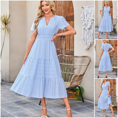 ⏰Summer Hot Sale 70% OFF🎉Women's Lightweight Short Sleeve V Neck Elastic Waist Dress