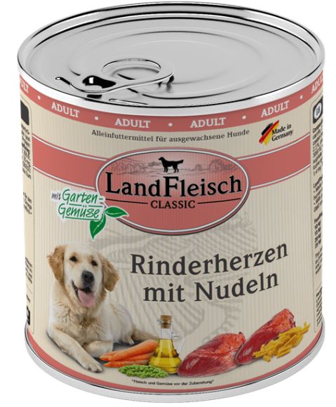 LANDFLEISCH CLASSIC s goveđim srcima i tjesteninom, 800g