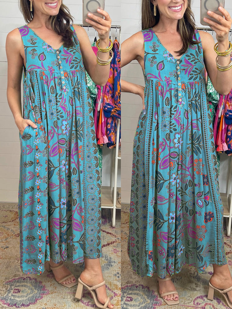 🔥HOT SALE💃Vintage Print Loose Sleeveless Jumpsuit