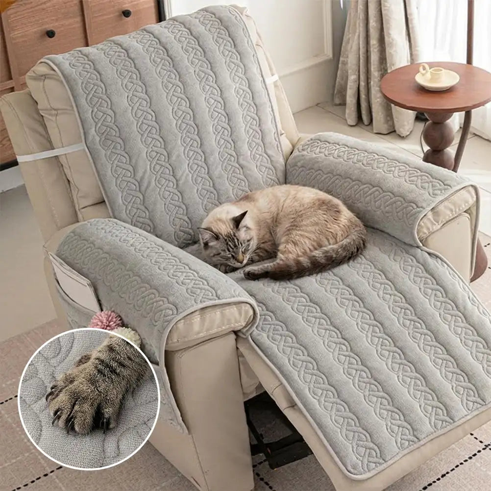 All-Season Scratch-Resistant Non-Slip Recliner Couch Cover with Elastic Straps