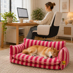 Trendy Striped Faux Lambswool Double Layer Dog & Cat Sofa Bed