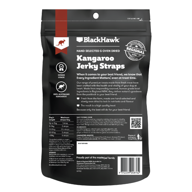 Black Hawk Dog Treats Kangaroo Jerky Straps