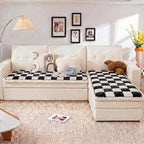 Cream-colored Large Plaid Square Fuzzy Pet Dog Mat Bed Sectional Couch Cover