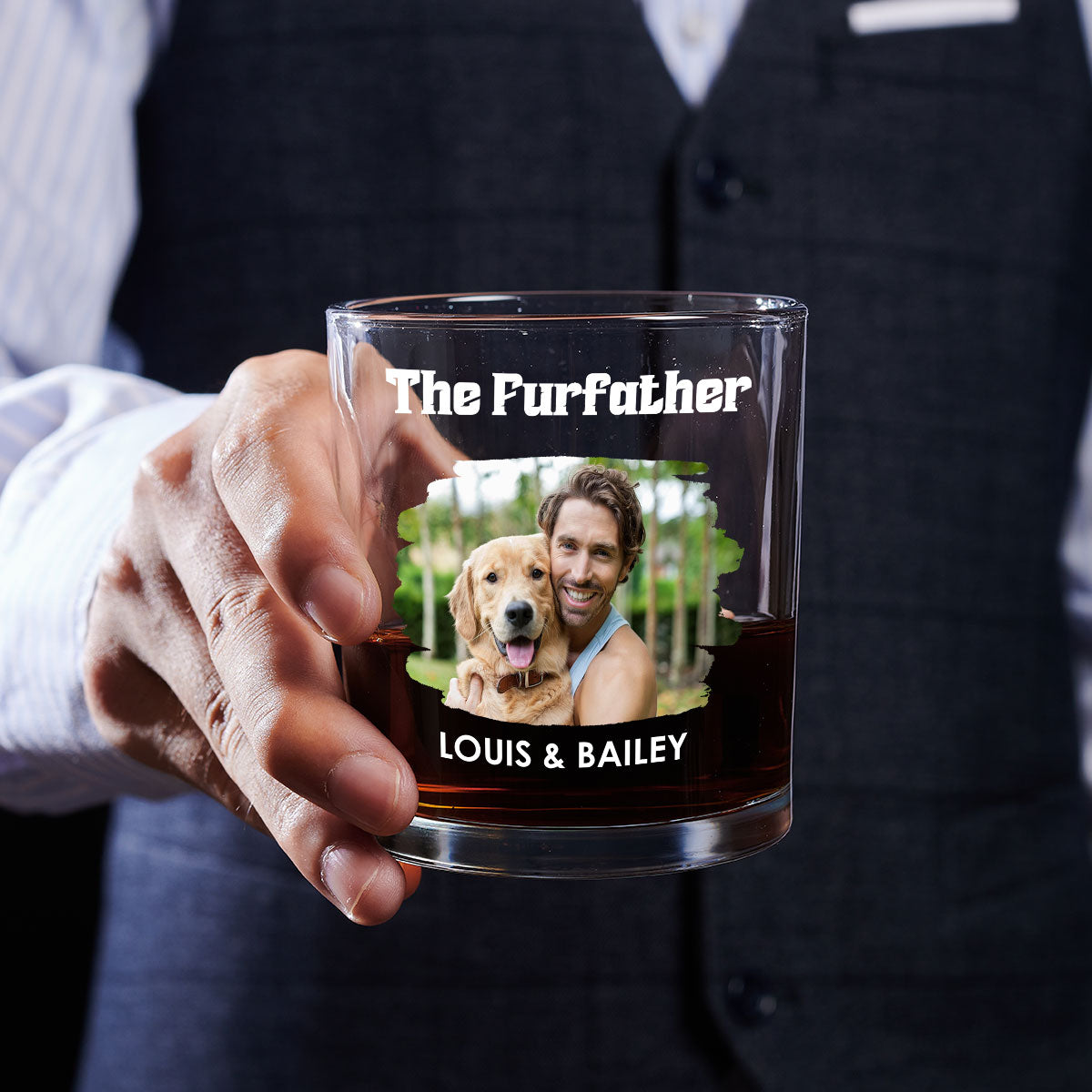 The Furfather Cartoon Version 2 Photo - Personalized Whiskey Glass