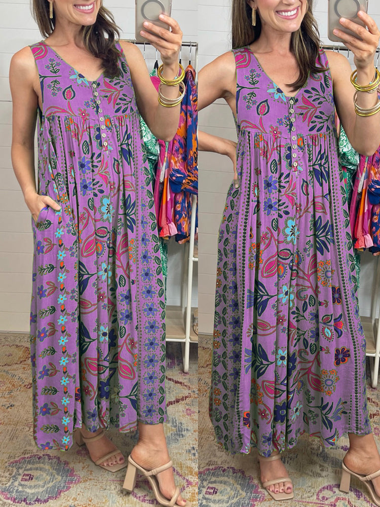 🔥HOT SALE💃Vintage Print Loose Sleeveless Jumpsuit