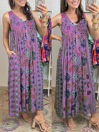 🔥HOT SALE💃Vintage Print Loose Sleeveless Jumpsuit