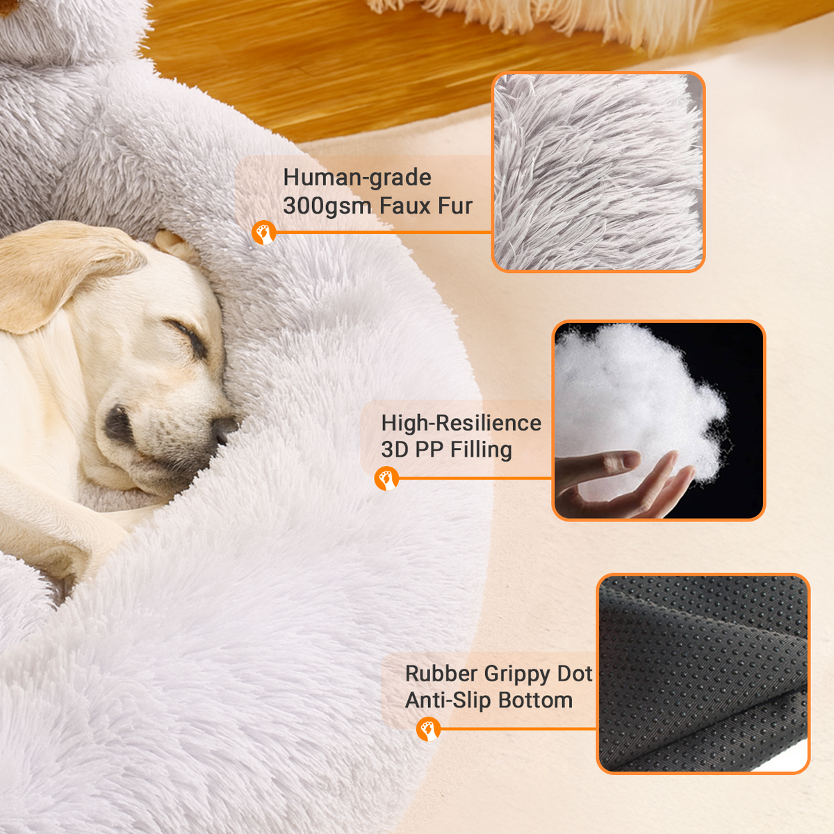 Calming Pet Bed With Paw-Shaped Neck Support - The Softest Spot for Your Best Friend