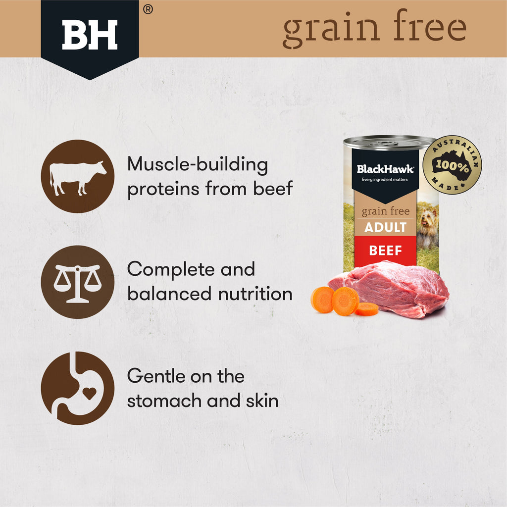 Black Hawk Wet Dog Food Tin Grain Free Beef
