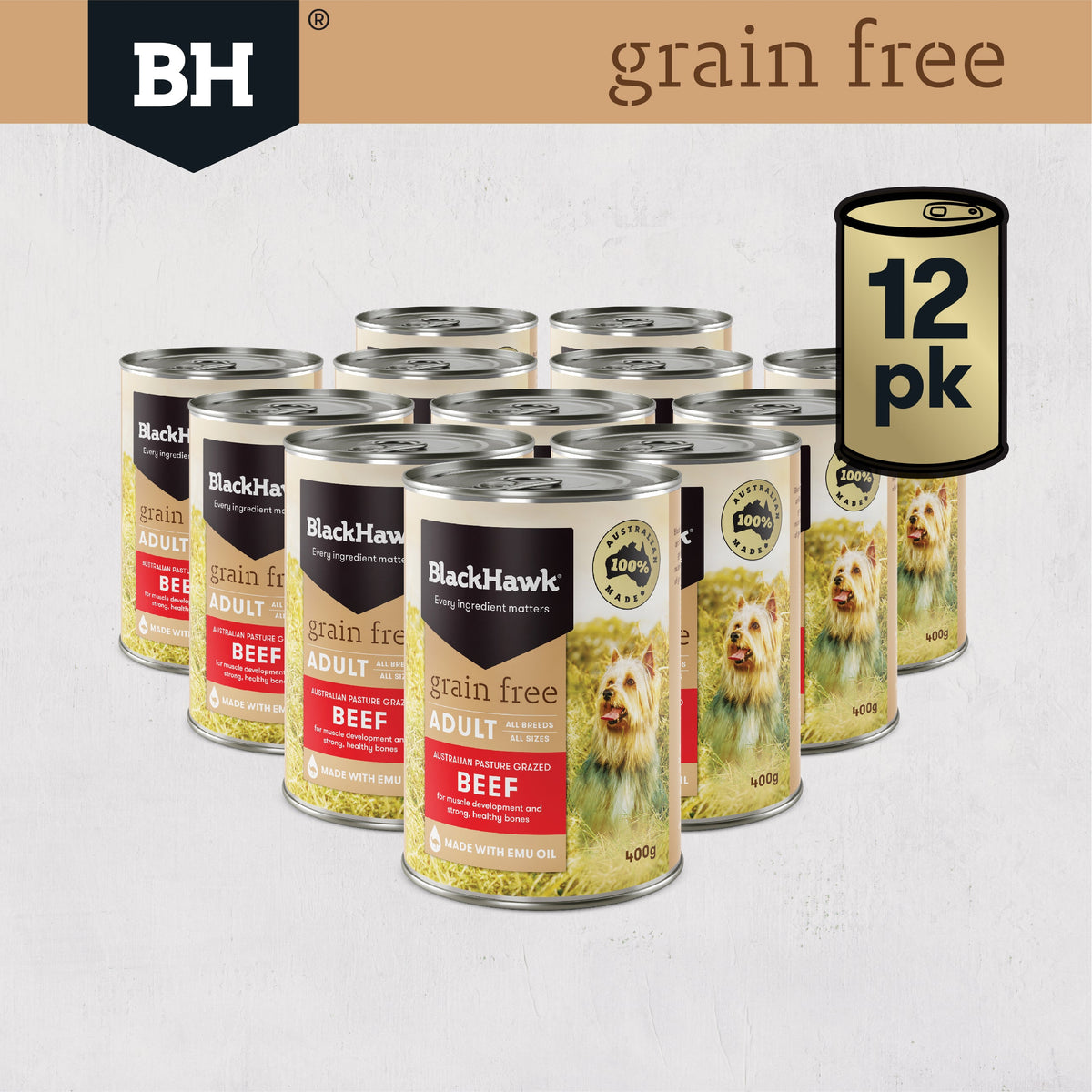 Black Hawk Wet Dog Food Tin Grain Free Beef