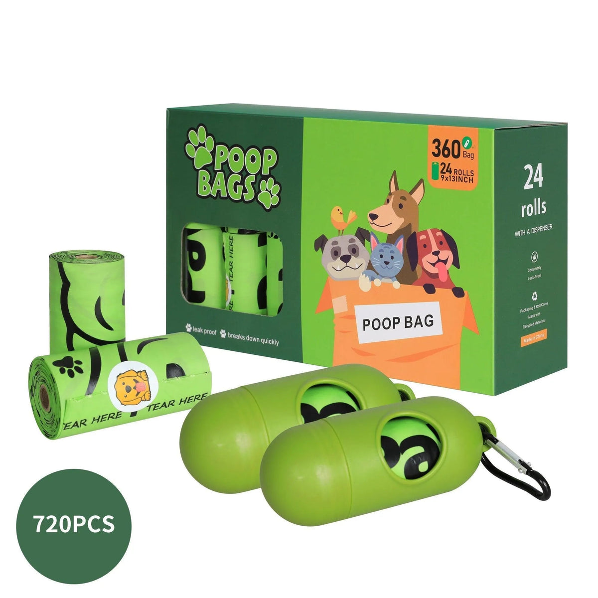Compostable Biobased Dog Poop Bag + Free Dog Bag Dispenser