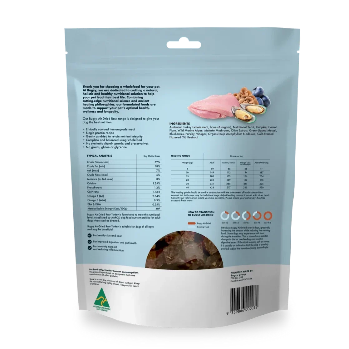 Bugsy's Premium Air Dried Raw Dog Food Turkey