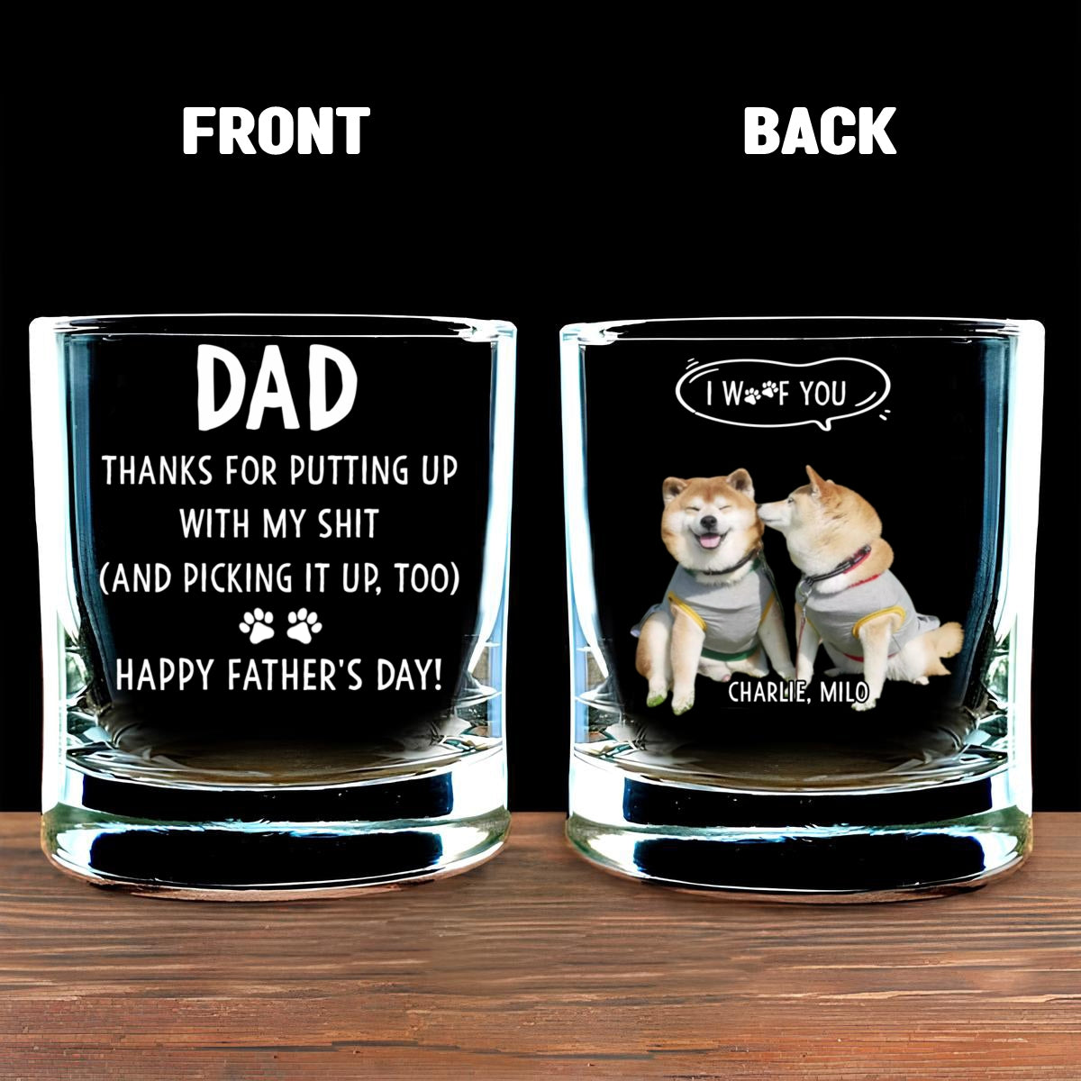 We Woof You With Love Upload Photo Version - Personalized Whiskey Glass