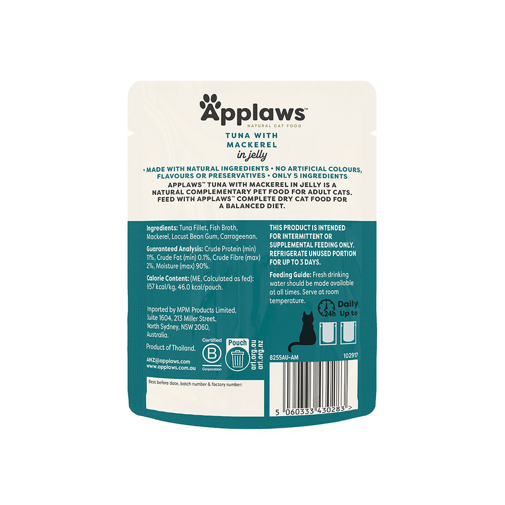 APPLAWS Tuna with Mackerel Jelly Wet Cat Food for Adult Cat
