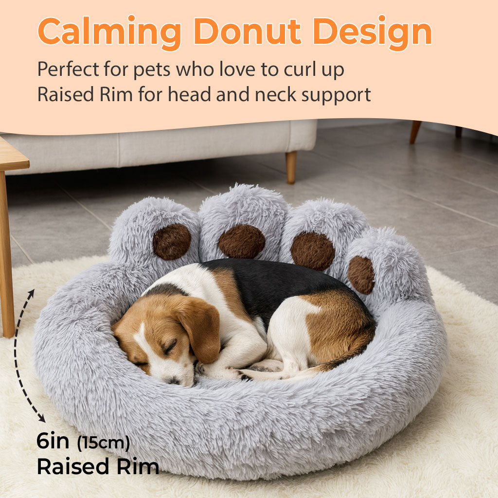 Calming Pet Bed With Paw-Shaped Neck Support - The Softest Spot for Your Best Friend