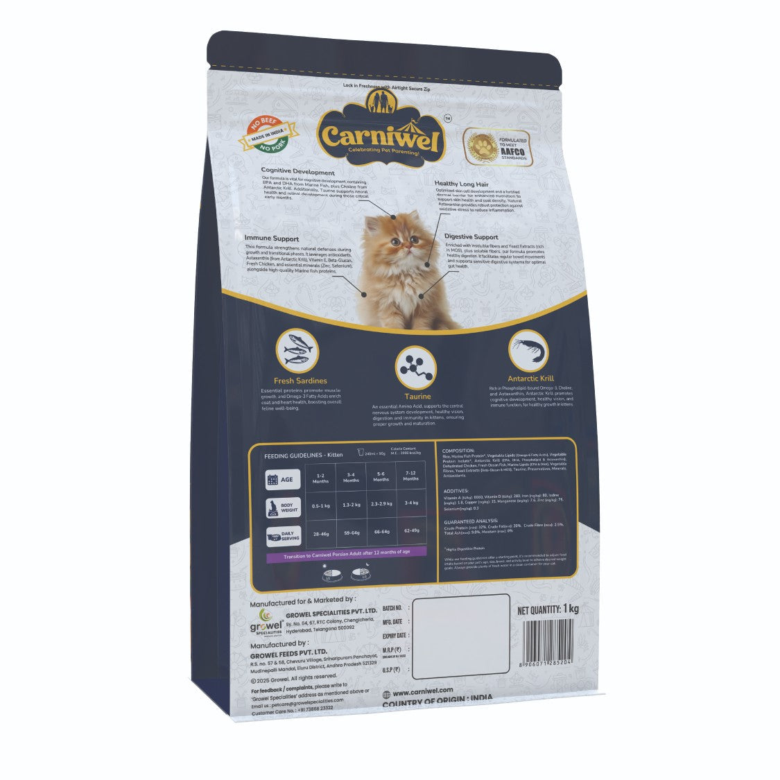 Carniwel Dry Persian Cat Food with Fresh Sardines & Krill, Kitten