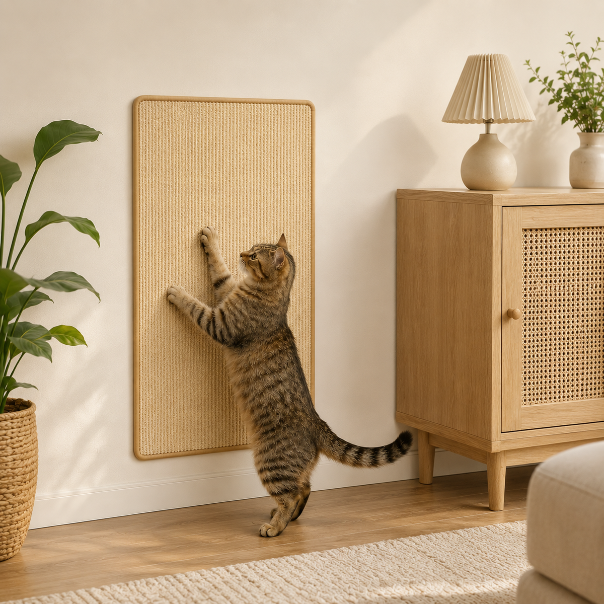 Faux Sisal Cat Scratcher Mat Sofa Protector with Velcro Tape