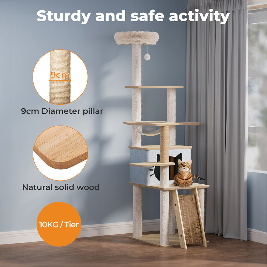 Wooden Multi-level Cat Tree Tower Large 160cm