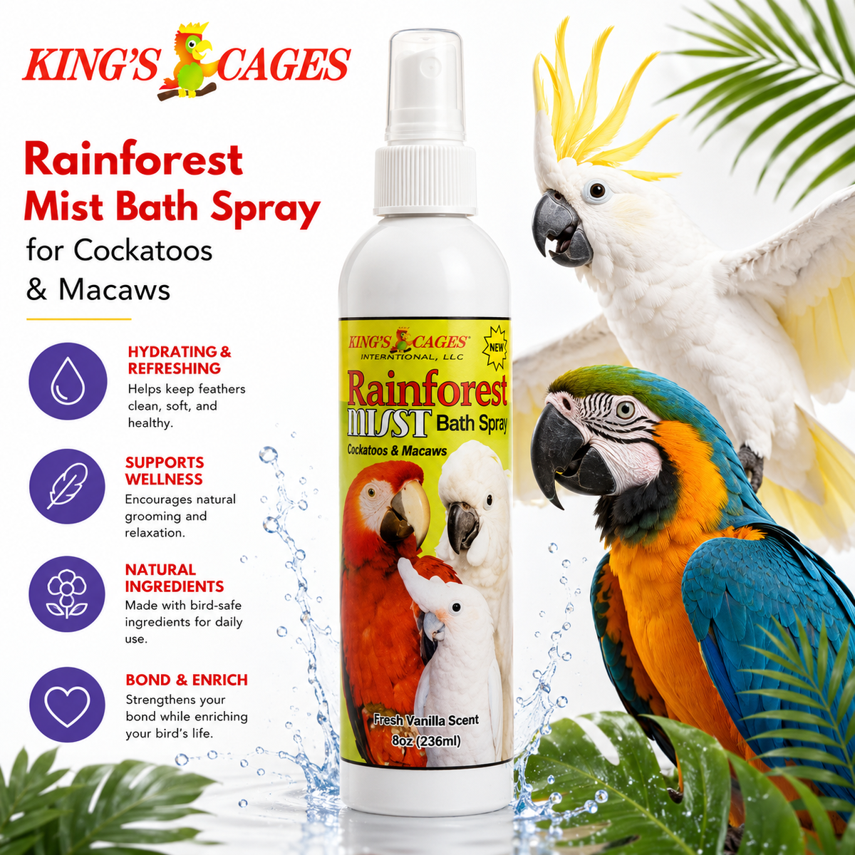 White Rainforest Mist Cockatoos and Macaw 8oz
