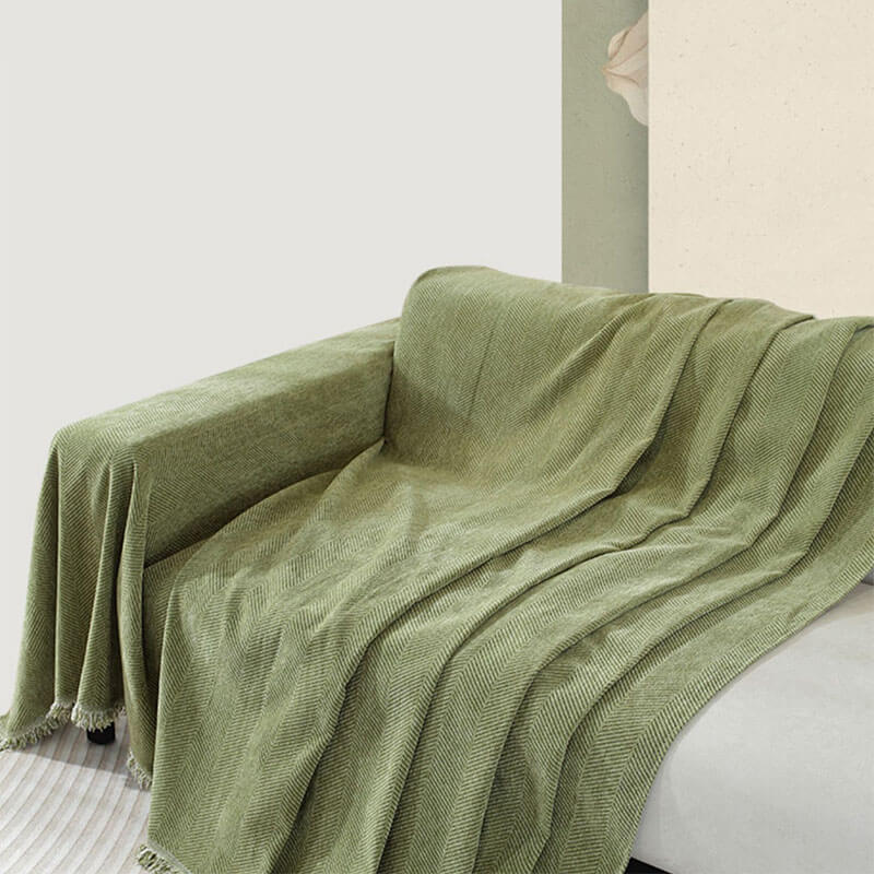 Chenille Blanket Herringbone Tassel Armchair Cover