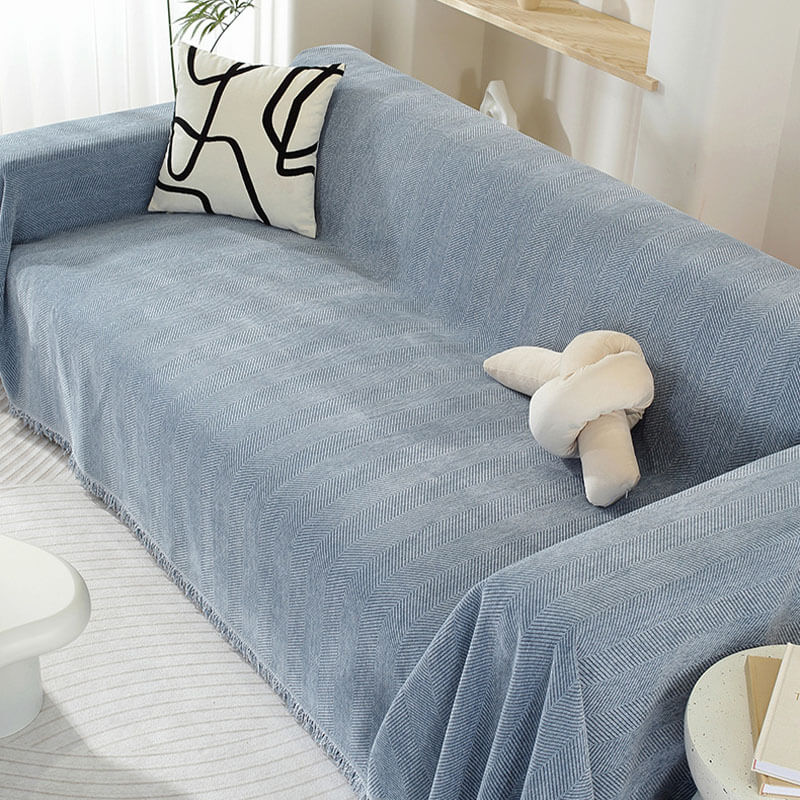 Chenille Blanket Herringbone Tassel Armchair Cover