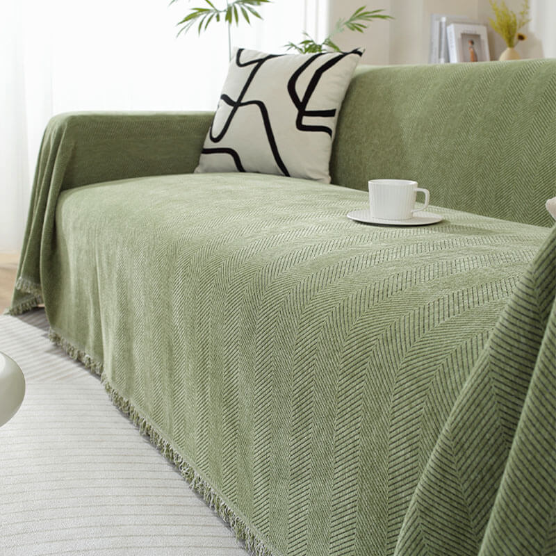 Chenille Blanket Herringbone Tassel Armchair Cover