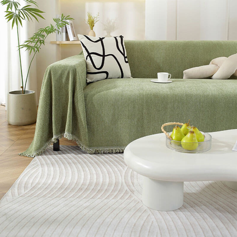 Chenille Blanket Herringbone Tassel Armchair Cover