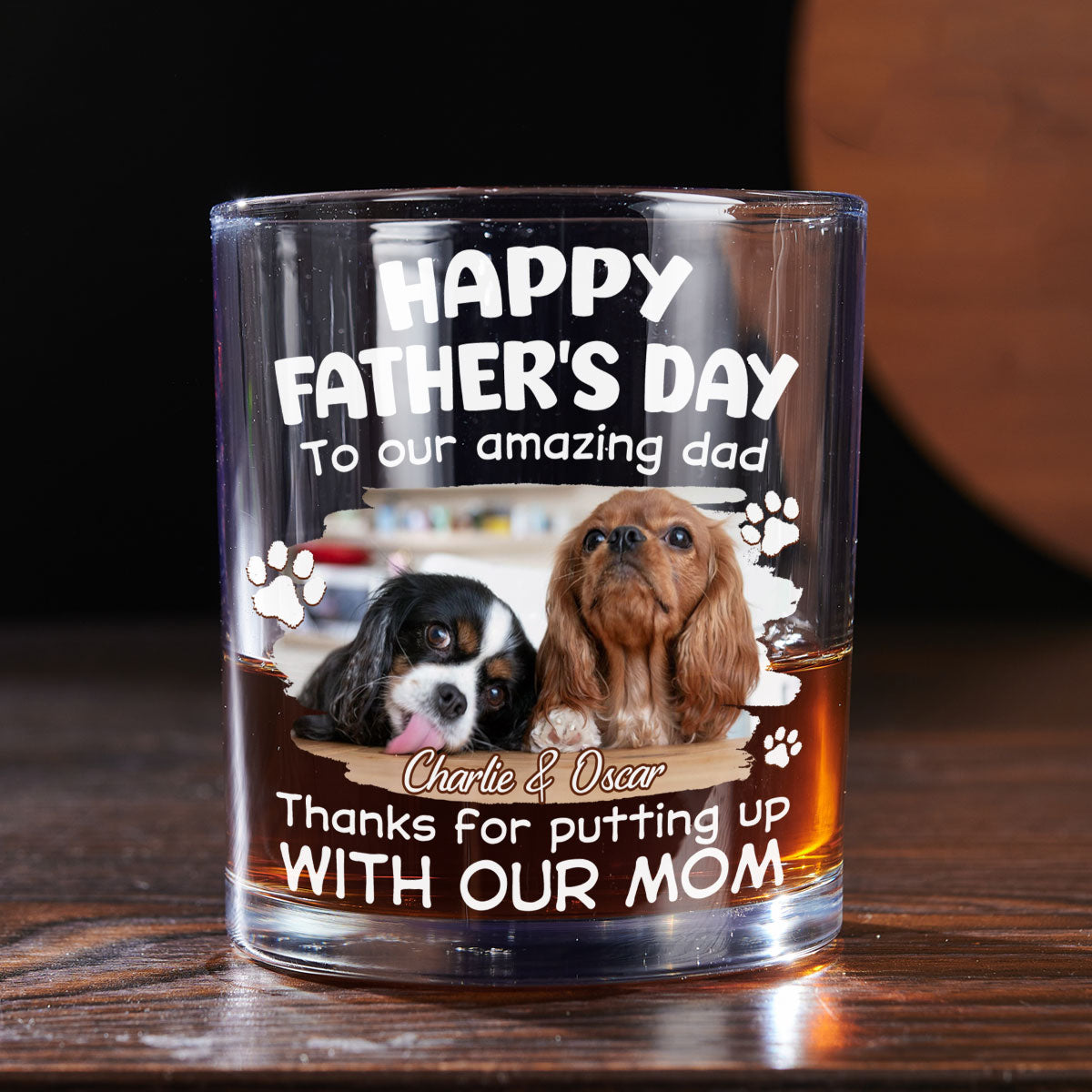 Putting Up With Funny Dad Ver Cartoon Photo - Personalized Whiskey Glass