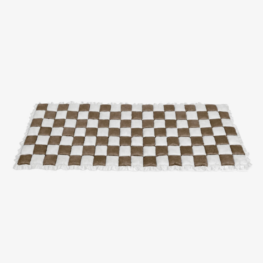Cream-colored Large Plaid Square Fuzzy Pet Dog Mat Bed Sectional Couch Cover