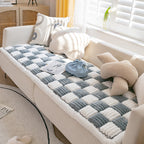 Cream-colored Large Plaid Square Fuzzy Pet Dog Mat Bed Sectional Couch Cover