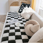 Cream-colored Large Plaid Square Fuzzy Pet Dog Mat Bed Sectional Couch Cover